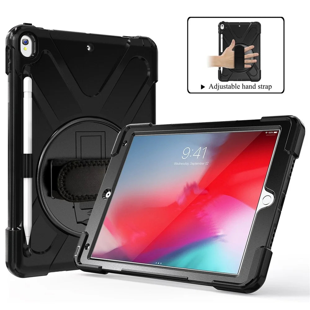 [X-Shape] PC + TPU 360-degree Swivel Kickstand Case with Hand Strap for iPad Air 10.5 inch (2019) / Pro 10.5-inch (2017) - Black - 2