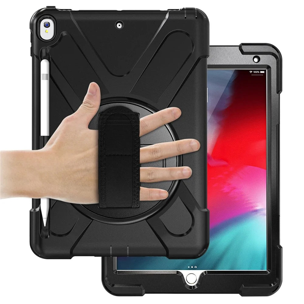 [X-Shape] PC + TPU 360-degree Swivel Kickstand Case with Hand Strap for iPad Air 10.5 inch (2019) / Pro 10.5-inch (2017) - Black - 3