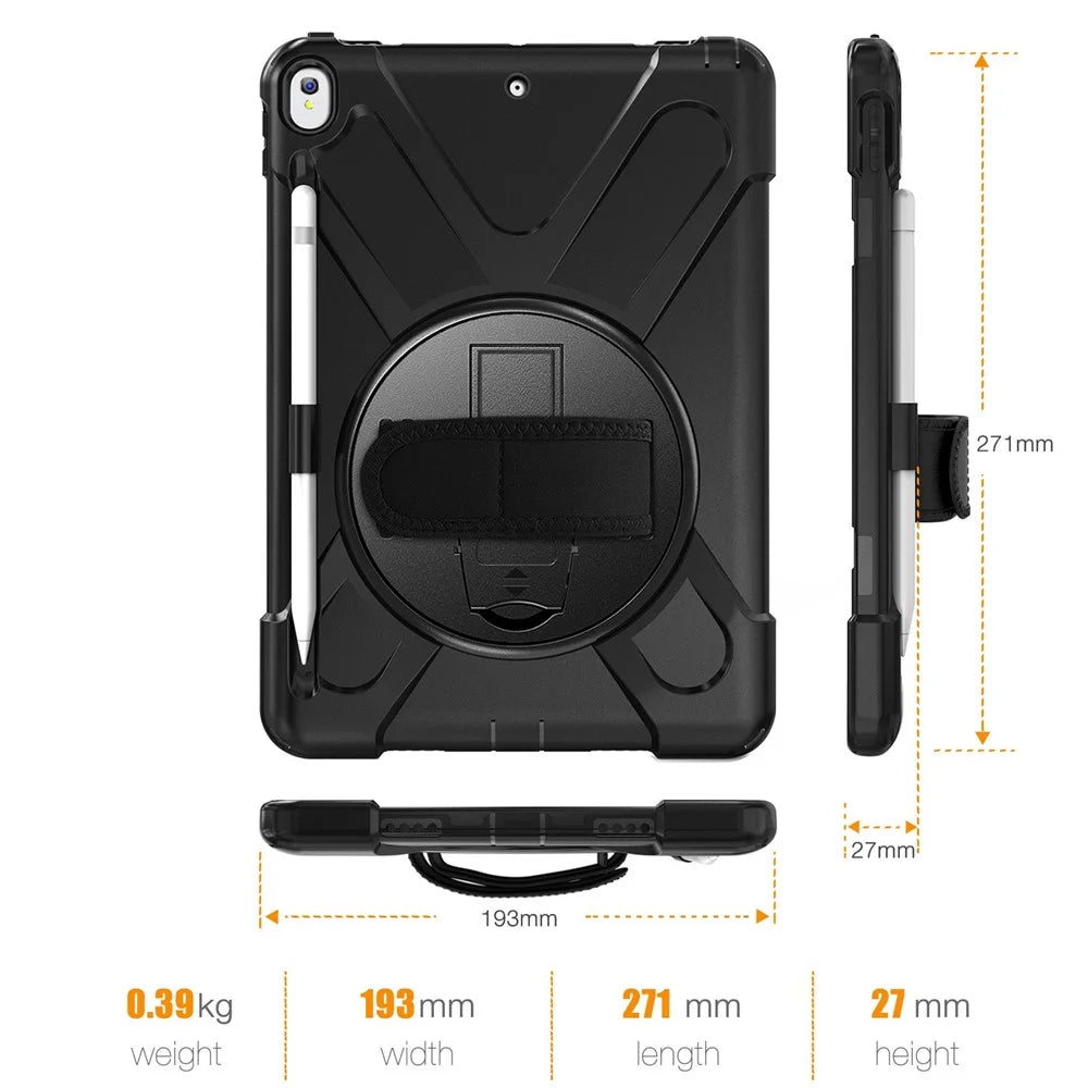 [X-Shape] PC + TPU 360-degree Swivel Kickstand Case with Hand Strap for iPad Air 10.5 inch (2019) / Pro 10.5-inch (2017) - Black - 5