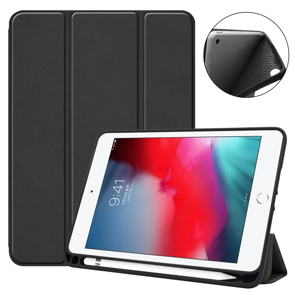 Stable Tri-fold Stand Stand PU Leather Smart Case with Pen Slot for iPad mini (2019) 7.9 inch / iPad mini 4 - Black - 1