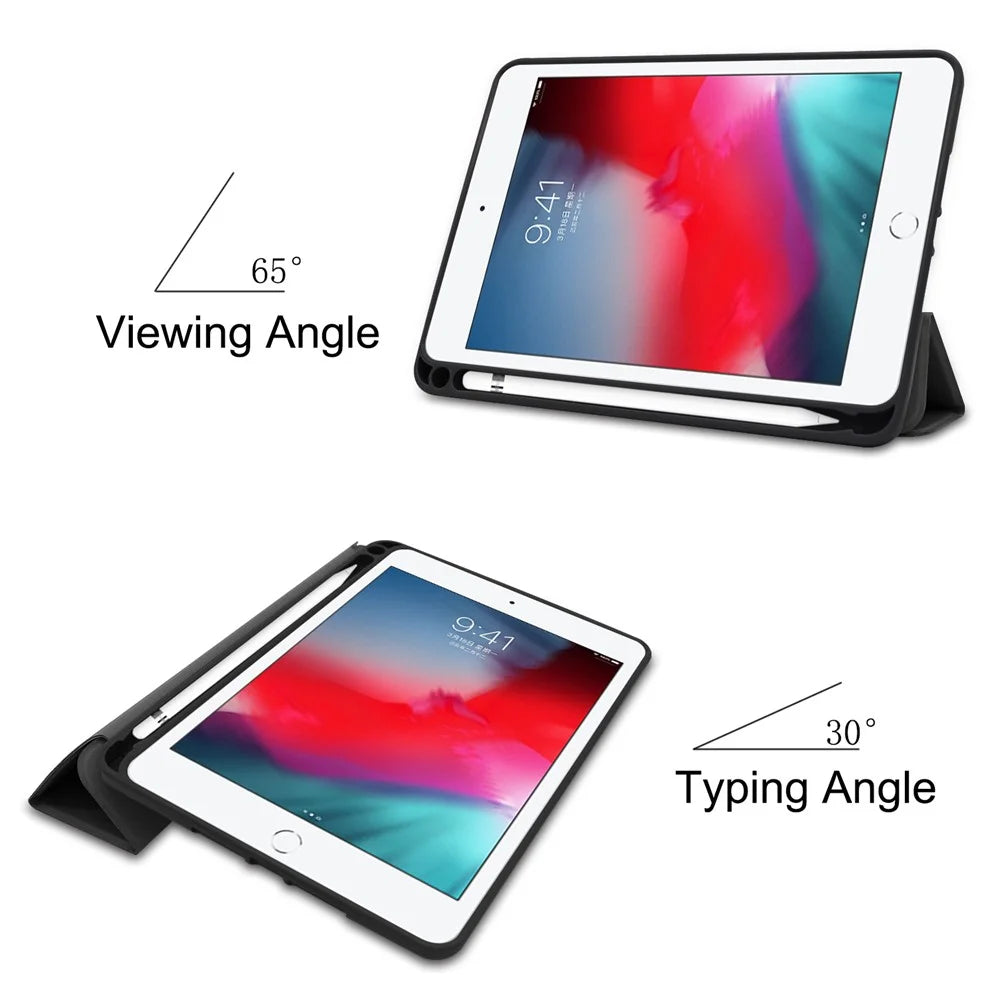 Stable Tri-fold Stand Stand PU Leather Smart Case with Pen Slot for iPad mini (2019) 7.9 inch / iPad mini 4 - Black - 3