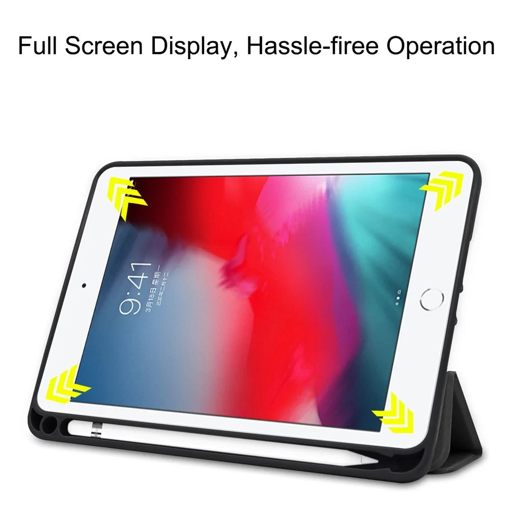 Stable Tri-fold Stand Stand PU Leather Smart Case with Pen Slot for iPad mini (2019) 7.9 inch / iPad mini 4 - Black - 4