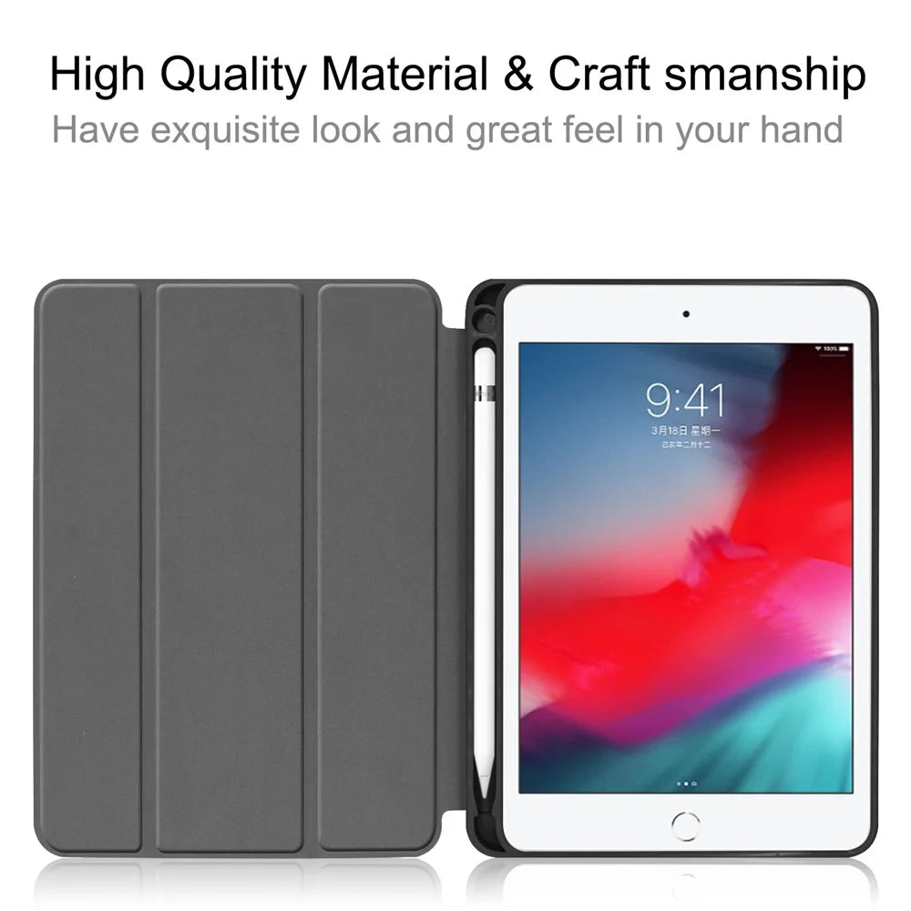 Stable Tri-fold Stand Stand PU Leather Smart Case with Pen Slot for iPad mini (2019) 7.9 inch / iPad mini 4 - Black - 7
