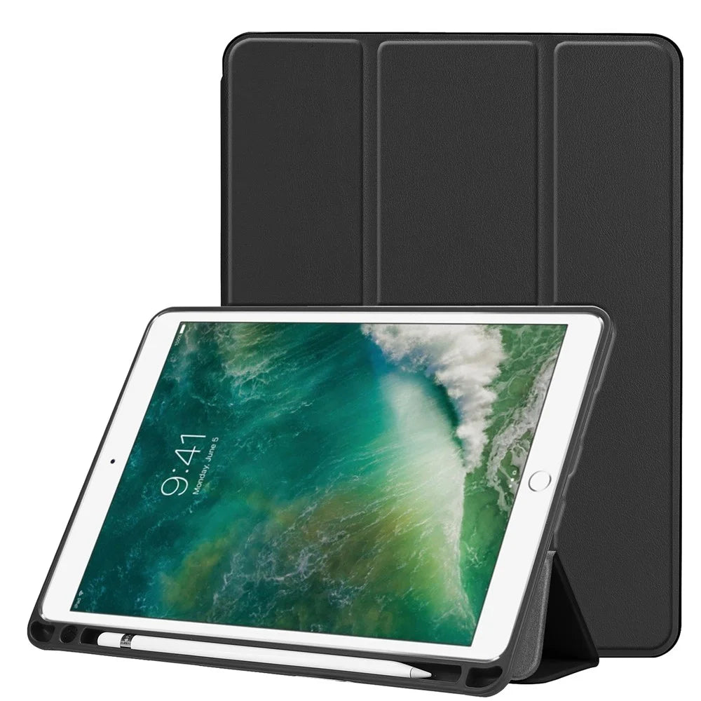 Tri-fold Stand PU Leather Smart Case with Pen Slot for iPad Air 10.5 (2019) / Pro 10.5-inch (2017) - Black - 1