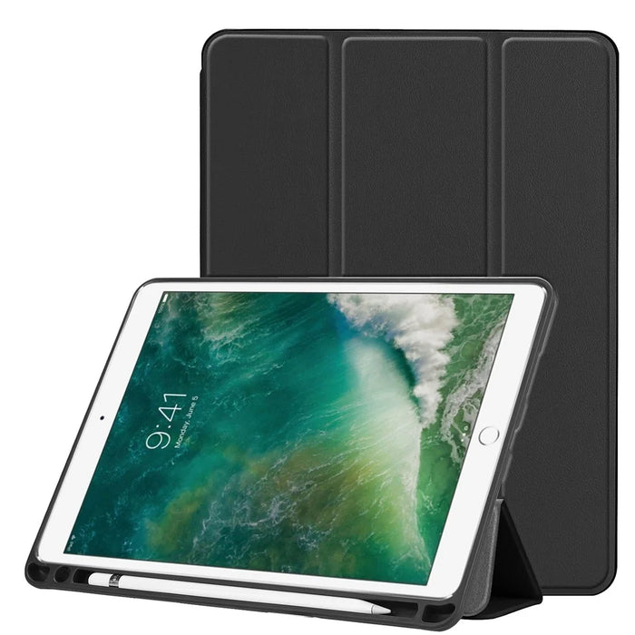 Tri-fold Stand PU Leather Smart Case with Pen Slot for iPad Air 10.5 (2019) / Pro 10.5-inch (2017) - Black - 1