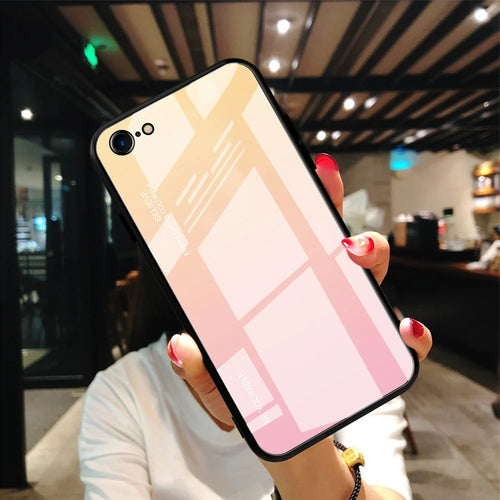 Gradient Glass + TPU + PC Hybrid Back Case for iPhone 8/7/SE (2022)/SE (2020) - Gold / Pink - 1