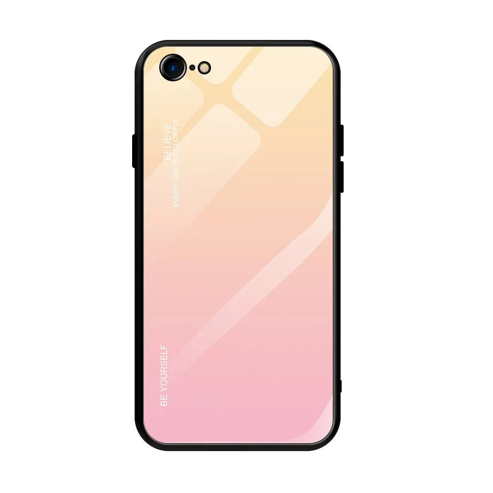 Gradient Glass + TPU + PC Hybrid Back Case for iPhone 8/7/SE (2022)/SE (2020) - Gold / Pink - 3