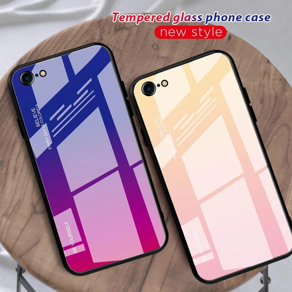 Gradient Glass + TPU + PC Hybrid Back Case for iPhone 8/7/SE (2022)/SE (2020) - Gold / Pink - 4