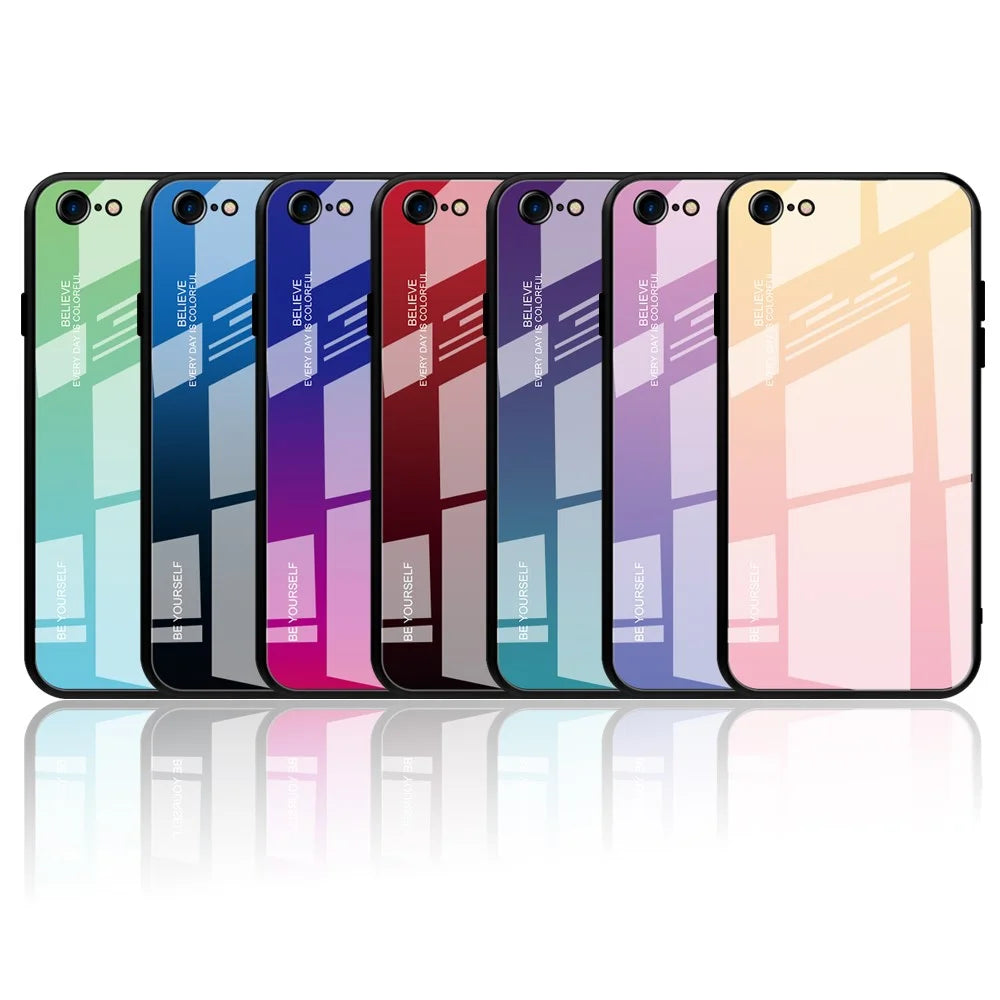 Gradient Glass + TPU + PC Hybrid Back Case for iPhone 8/7/SE (2022)/SE (2020) - Gold / Pink - 7