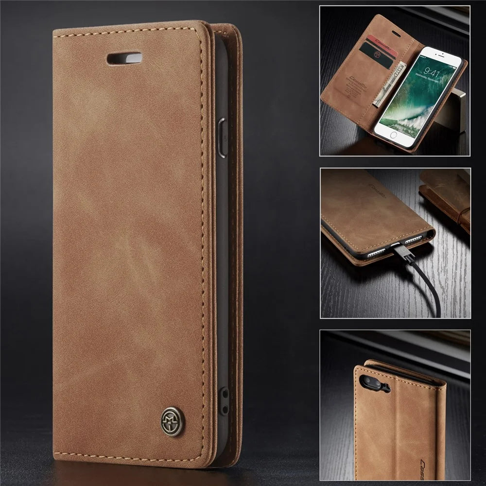 CASEME 013 Series Auto-absorbed PU Leather Wallet Stand Case for iPhone 7 Plus  / 8 Plus 5.5 inch - Khaki - 1