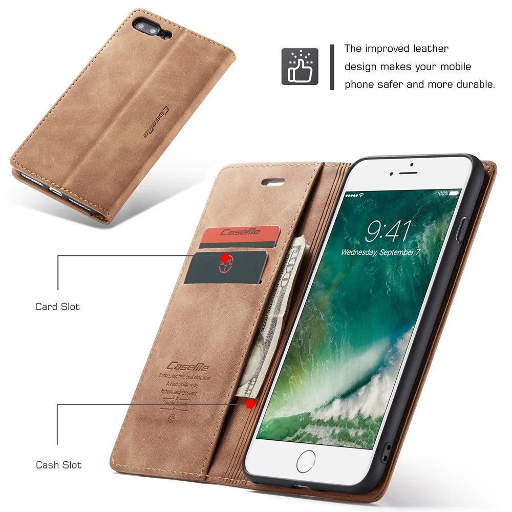 CASEME 013 Series Auto-absorbed PU Leather Wallet Stand Case for iPhone 7 Plus  / 8 Plus 5.5 inch - Khaki - 2