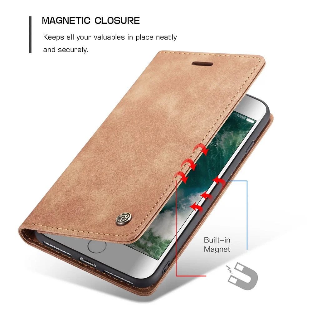 CASEME 013 Series Auto-absorbed PU Leather Wallet Stand Case for iPhone 7 Plus  / 8 Plus 5.5 inch - Khaki - 3