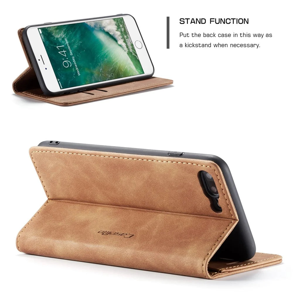 CASEME 013 Series Auto-absorbed PU Leather Wallet Stand Case for iPhone 7 Plus  / 8 Plus 5.5 inch - Khaki - 4