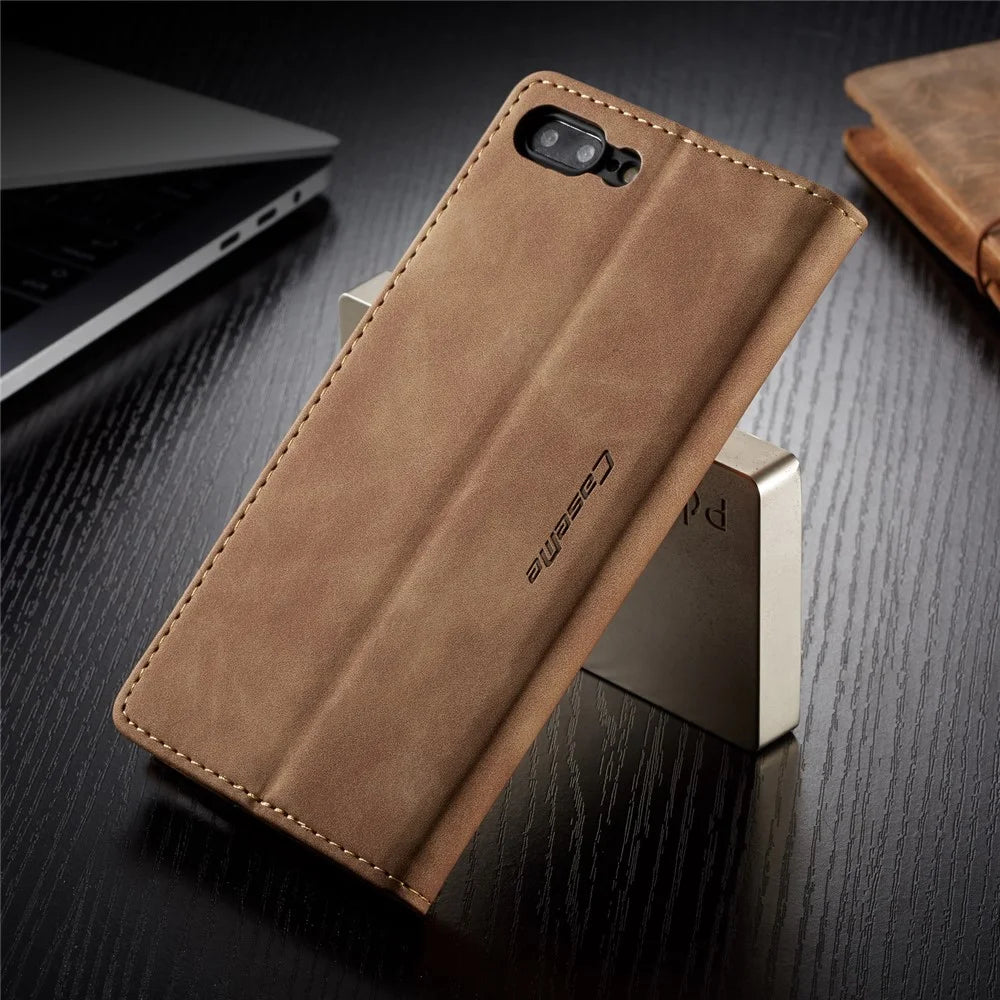 CASEME 013 Series Auto-absorbed PU Leather Wallet Stand Case for iPhone 7 Plus  / 8 Plus 5.5 inch - Khaki - 6