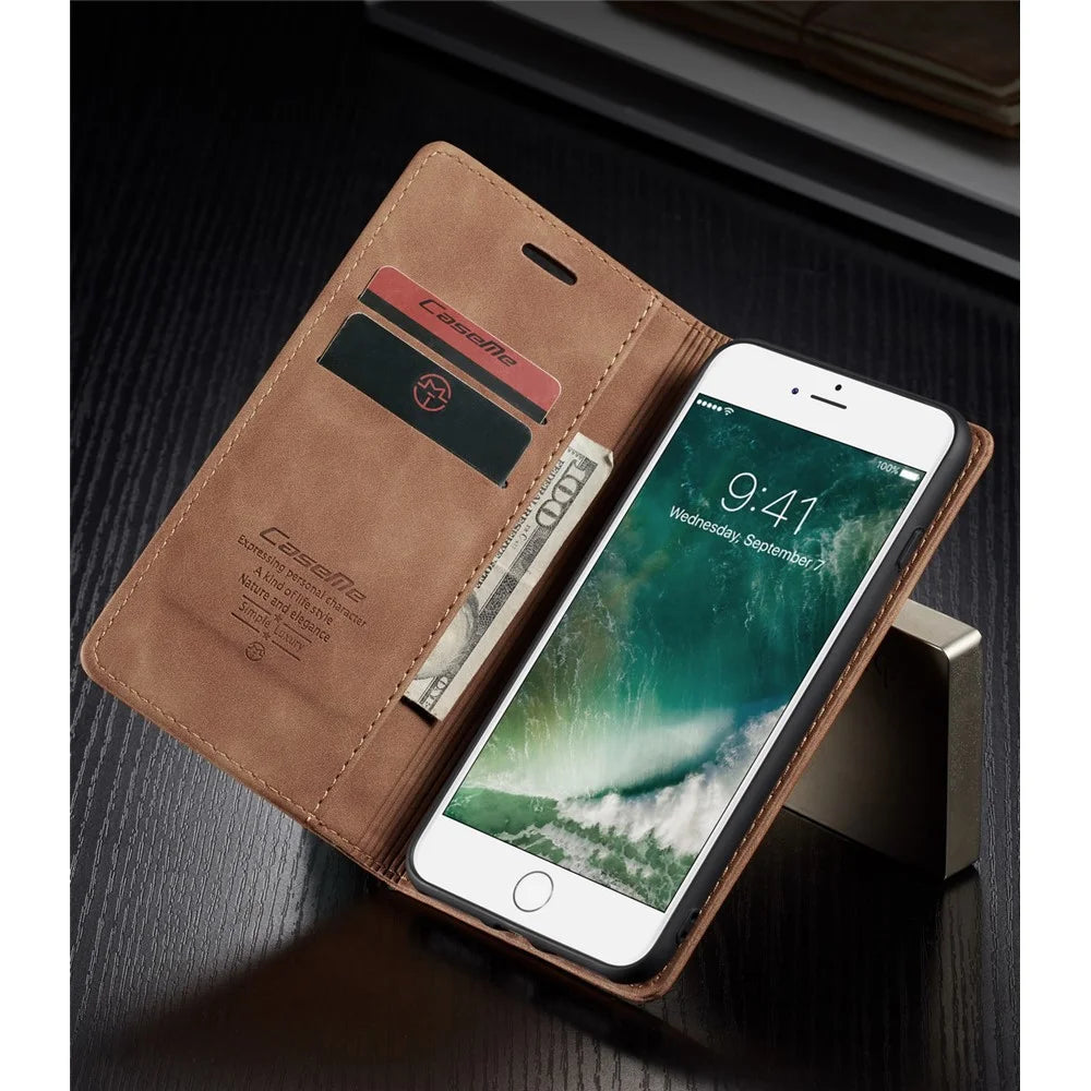 CASEME 013 Series Auto-absorbed PU Leather Wallet Stand Case for iPhone 7 Plus  / 8 Plus 5.5 inch - Khaki - 7