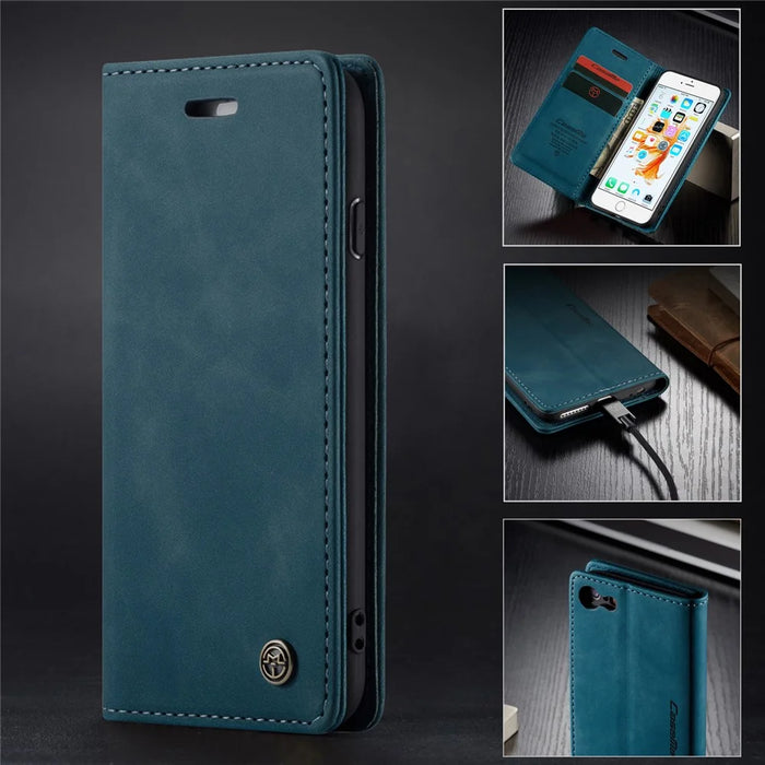 CASEME 013 Series Auto-absorbed PU Leather Wallet Stand Case for iPhone 6s / 6 4.7-inch - Blue - 1