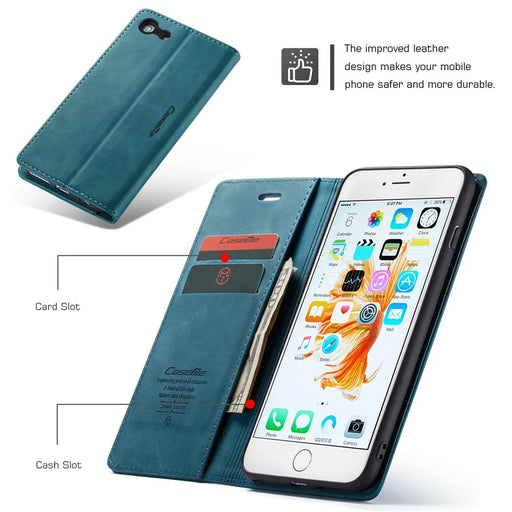 CASEME 013 Series Auto-absorbed PU Leather Wallet Stand Case for iPhone 6s / 6 4.7-inch - Blue - 2