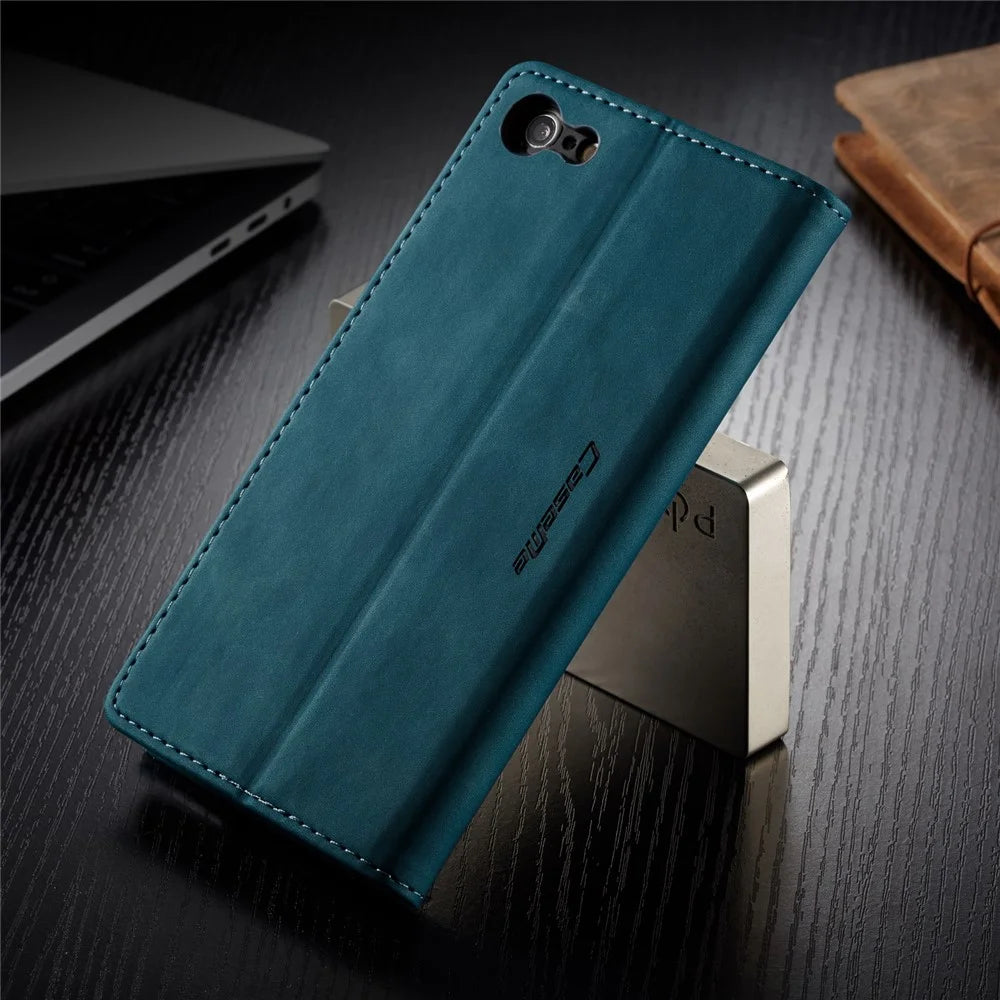 CASEME 013 Series Auto-absorbed PU Leather Wallet Stand Case for iPhone 6s / 6 4.7-inch - Blue - 6