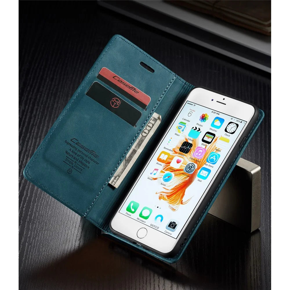 CASEME 013 Series Auto-absorbed PU Leather Wallet Stand Case for iPhone 6s / 6 4.7-inch - Blue - 7