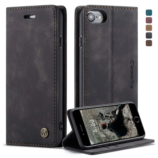 CASEME 013 Series PU Leather Mobile Phone Shell with Wallet Stand for iPhone 8/7/SE (2020)/SE (2022) 4.7 inch - Black - 1