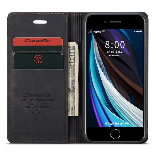 CASEME 013 Series PU Leather Mobile Phone Shell with Wallet Stand for iPhone 8/7/SE (2020)/SE (2022) 4.7 inch - Black - 2