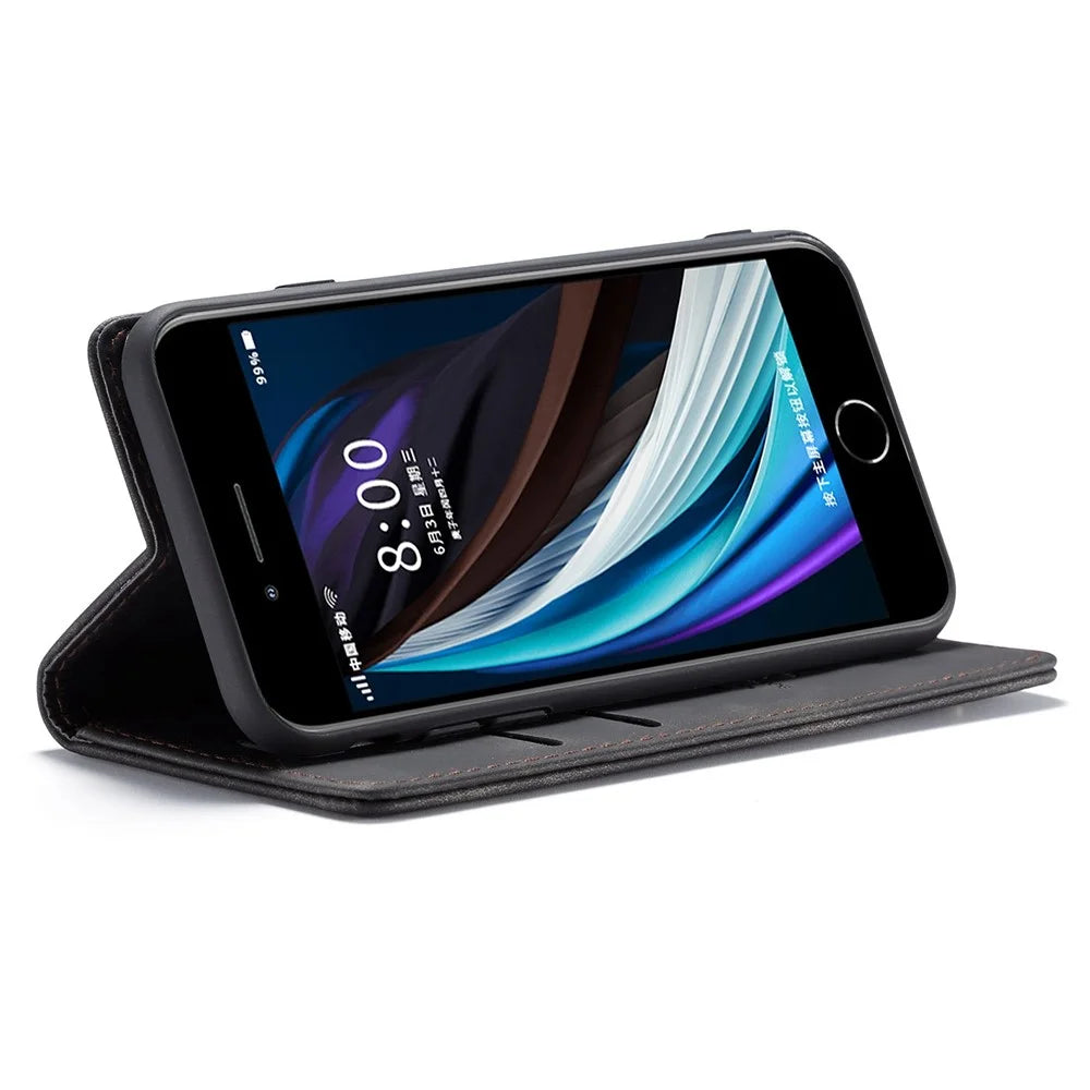 CASEME 013 Series PU Leather Mobile Phone Shell with Wallet Stand for iPhone 8/7/SE (2020)/SE (2022) 4.7 inch - Black - 3