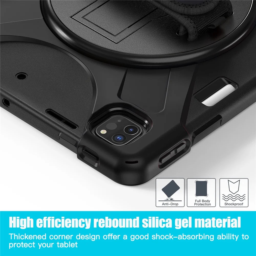 For iPad Pro 12.9-inch (2022) / (2021) / (2020) / (2018) X-Shape PC + TPU Combo Kickstand Case with Hand Strap - Black - 4