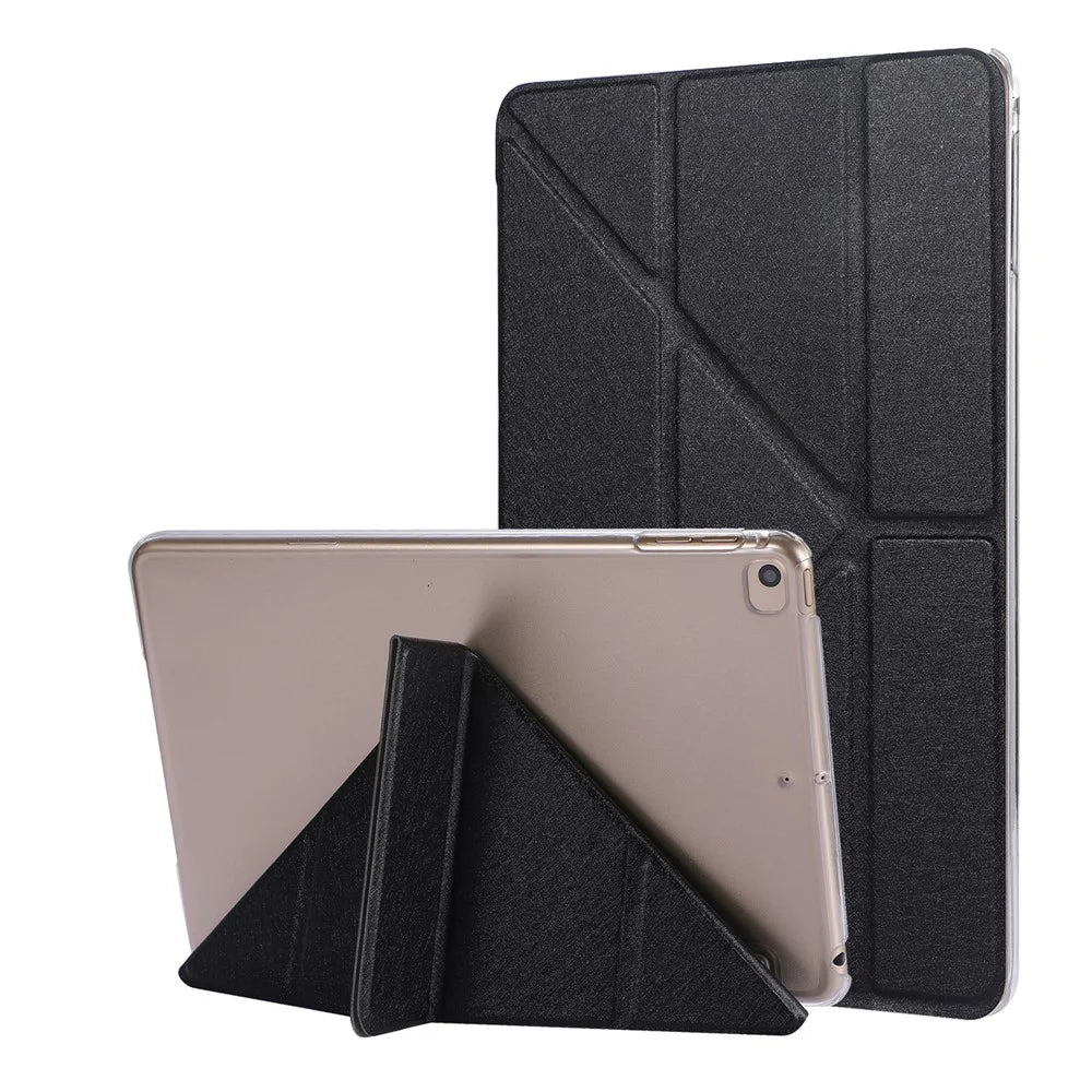 Silk Texture Origami Stand PU Leather Case for iPad mini (2019) 7.9 inch - Black - 1