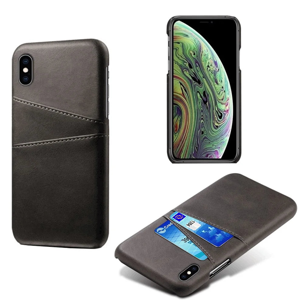 Dual Card Slots PU Leather Coated PC Case for iPhone XS Max 6.5 inch - Black - 1