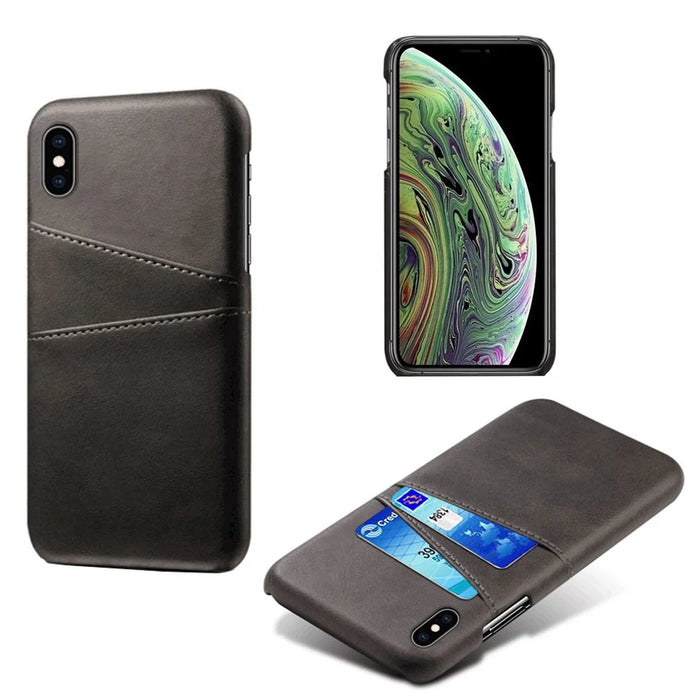 Dual Card Slots PU Leather Coated PC Case for iPhone XS Max 6.5 inch - Black - 1