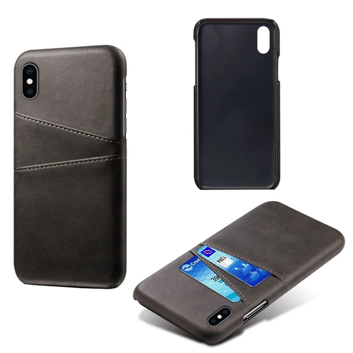 Dual Card Slots PU Leather Coated PC Case for iPhone XS Max 6.5 inch - Black - 2