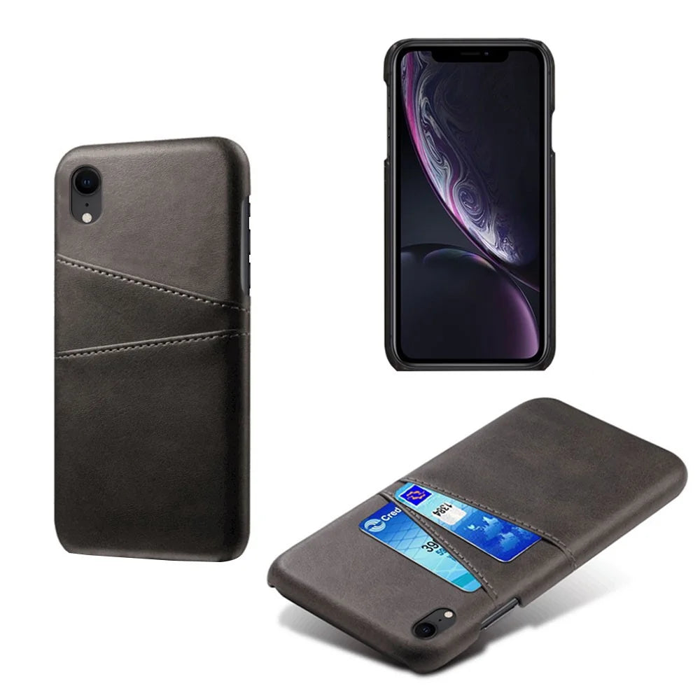 Dual Card Slots PU Leather Coated PC Case for iPhone XR 6.1 inch - Black - 1