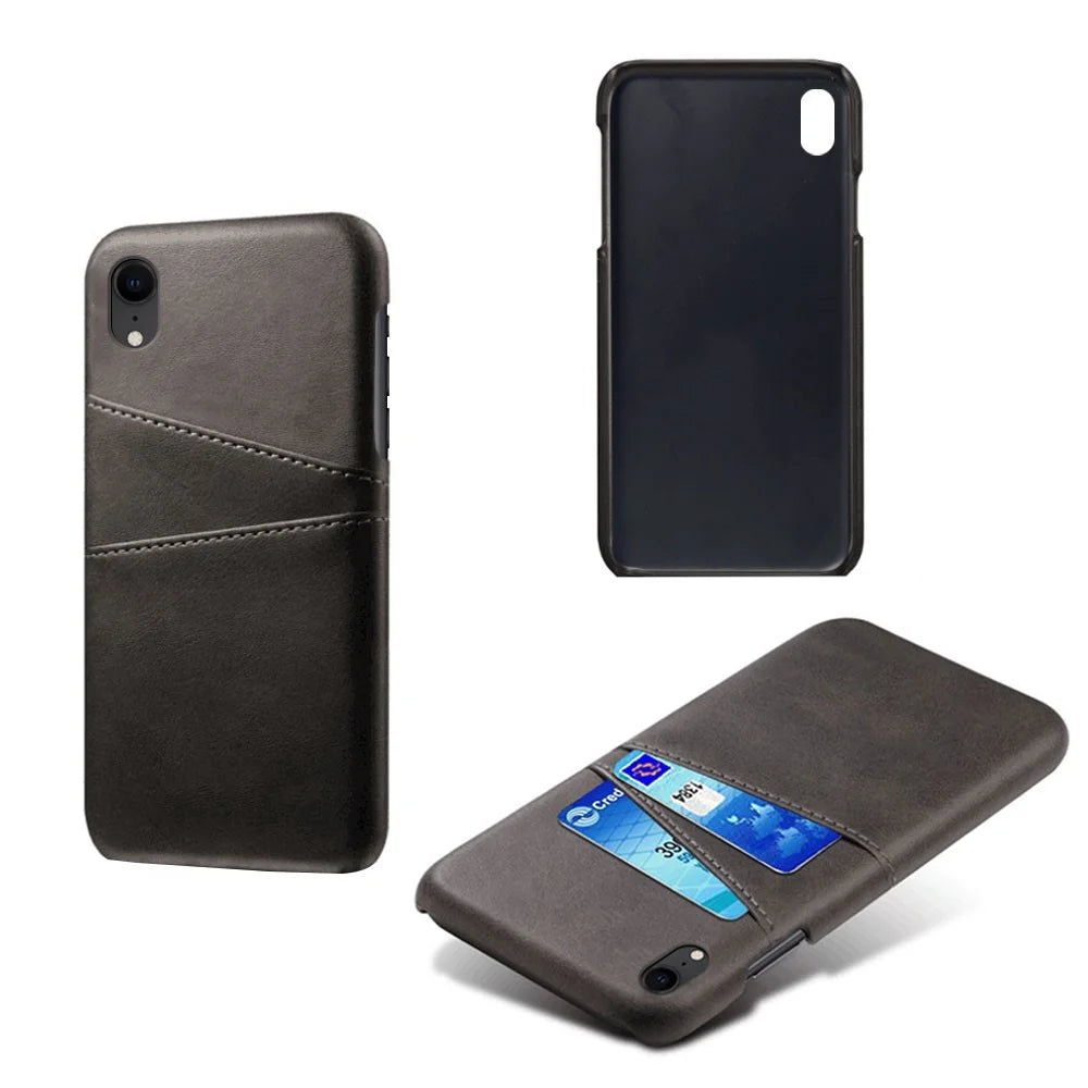 Dual Card Slots PU Leather Coated PC Case for iPhone XR 6.1 inch - Black - 2