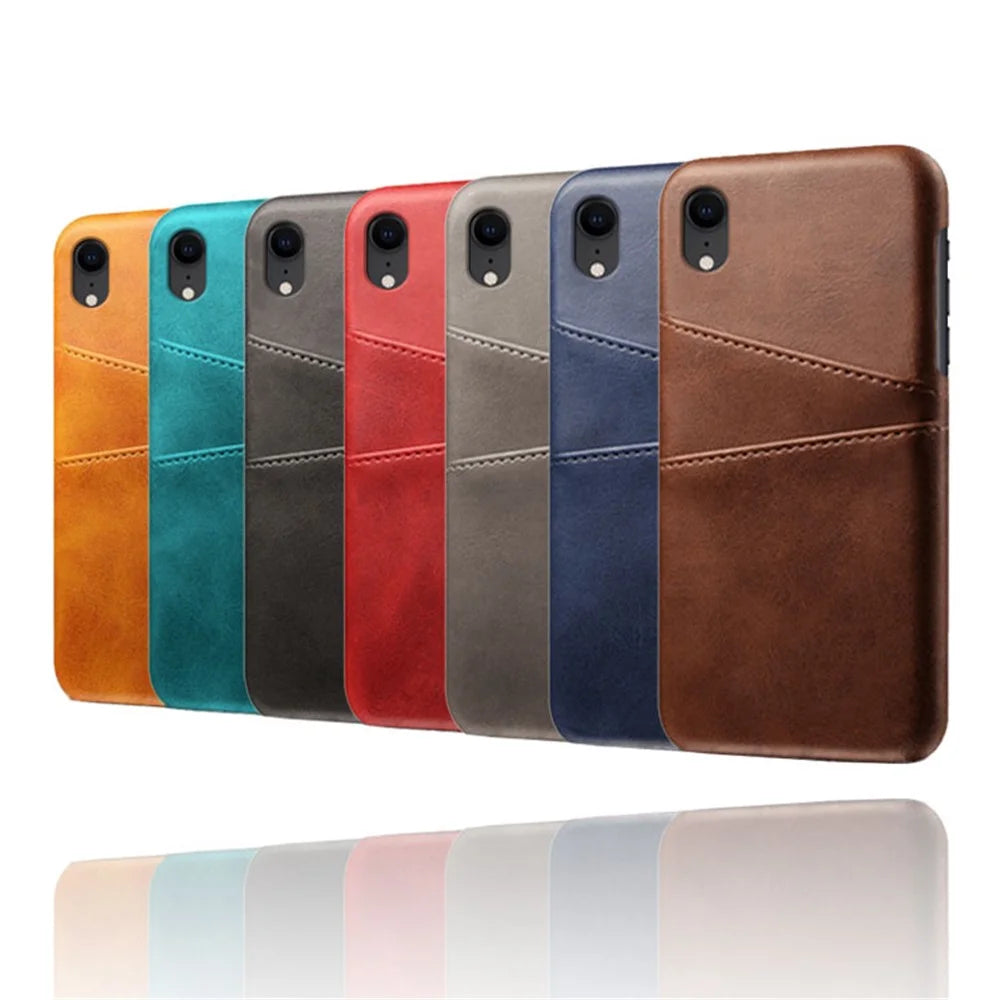 Dual Card Slots PU Leather Coated PC Case for iPhone XR 6.1 inch - Black - 6