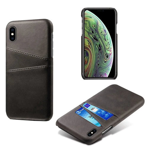 PU Leather Coated PC Case for iPhone XS 5.8 inch, Ultra Slim Card Holder Shockproof Phone Cover - Black - 1