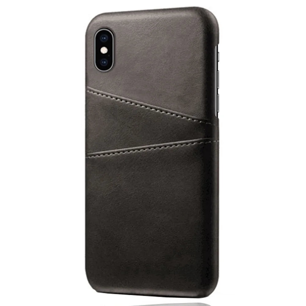 PU Leather Coated PC Case for iPhone XS 5.8 inch, Ultra Slim Card Holder Shockproof Phone Cover - Black - 5