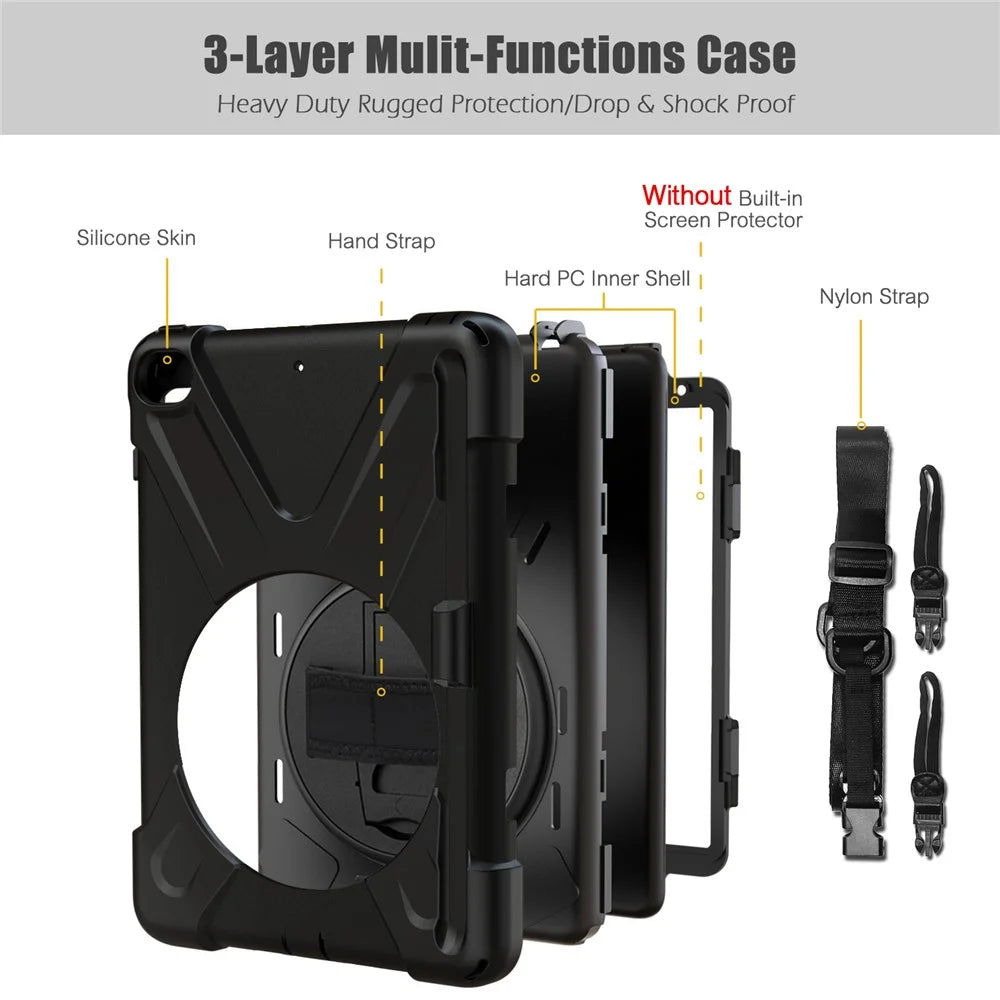 [X-Shape] PC + TPU 360-degree Swivel Kickstand Case with Hand Strap for iPad mini (2019) 7.9 inch / mini 4 - Black - 2