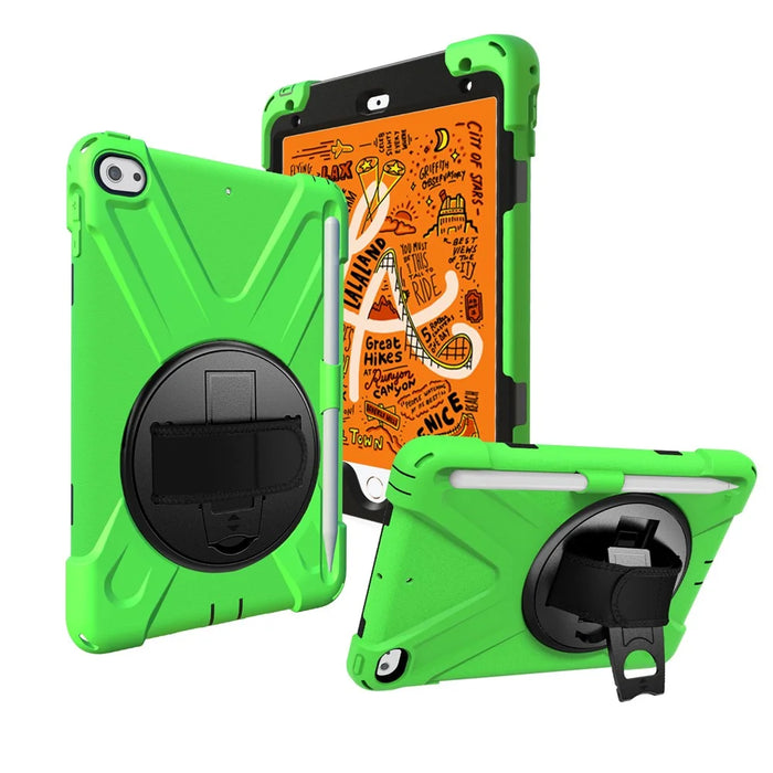 [X-Shape] PC + TPU 360-degree Swivel Kickstand Case with Hand Strap for iPad mini (2019) 7.9 inch / iPad mini 4 - Green - 1