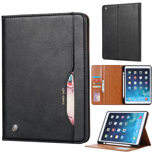 PU Leather Stand Wallet Protective Case with Pen Slot for iPad 9.7-inch (2018)/9.7-inch (2017)/Air/Air 2 - Black - 1