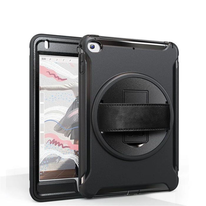3 Layer Multi-functions TPU + PC Hybrid Case for iPad mini 4 / mini (2019) with Kickstand Hand Band Design - Black - 7