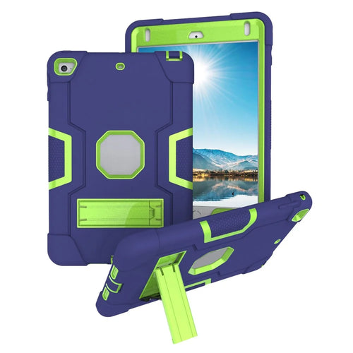For iPad mini (2019) 7.9 inch Shock Proof TPU + PC Hybrid Tablet Case with Kickstand - Dark Blue / Green - 1
