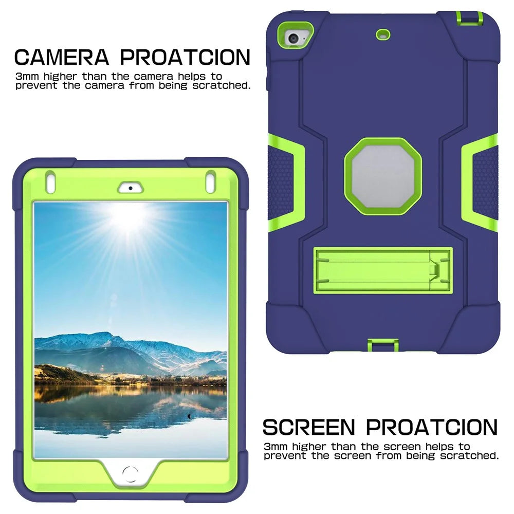 For iPad mini (2019) 7.9 inch Shock Proof TPU + PC Hybrid Tablet Case with Kickstand - Dark Blue / Green - 2