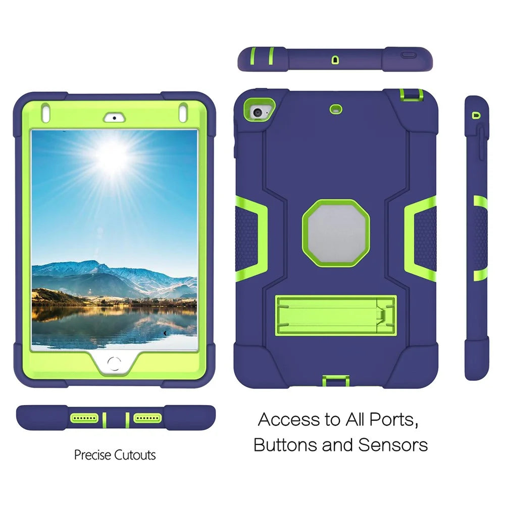 For iPad mini (2019) 7.9 inch Shock Proof TPU + PC Hybrid Tablet Case with Kickstand - Dark Blue / Green - 3