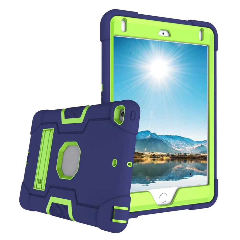 For iPad mini (2019) 7.9 inch Shock Proof TPU + PC Hybrid Tablet Case with Kickstand - Dark Blue / Green - 4