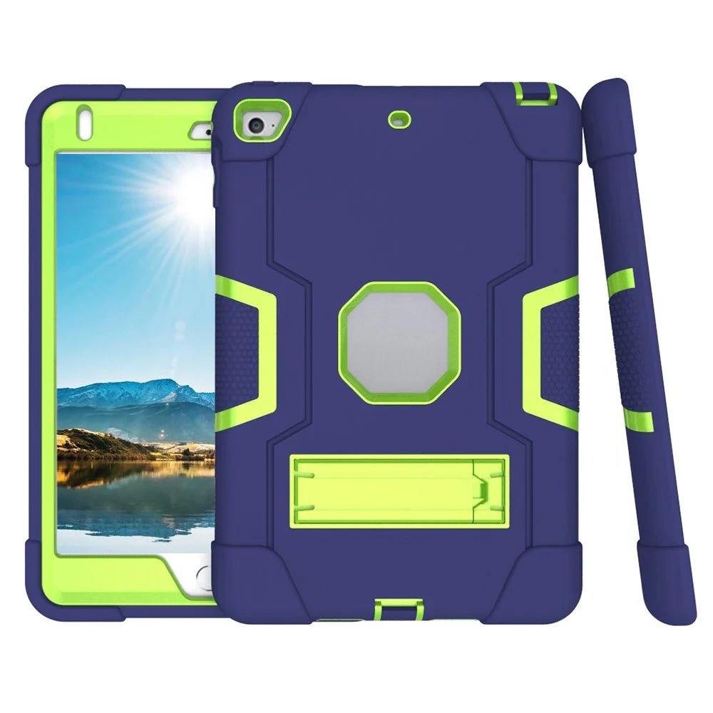 For iPad mini (2019) 7.9 inch Shock Proof TPU + PC Hybrid Tablet Case with Kickstand - Dark Blue / Green - 5