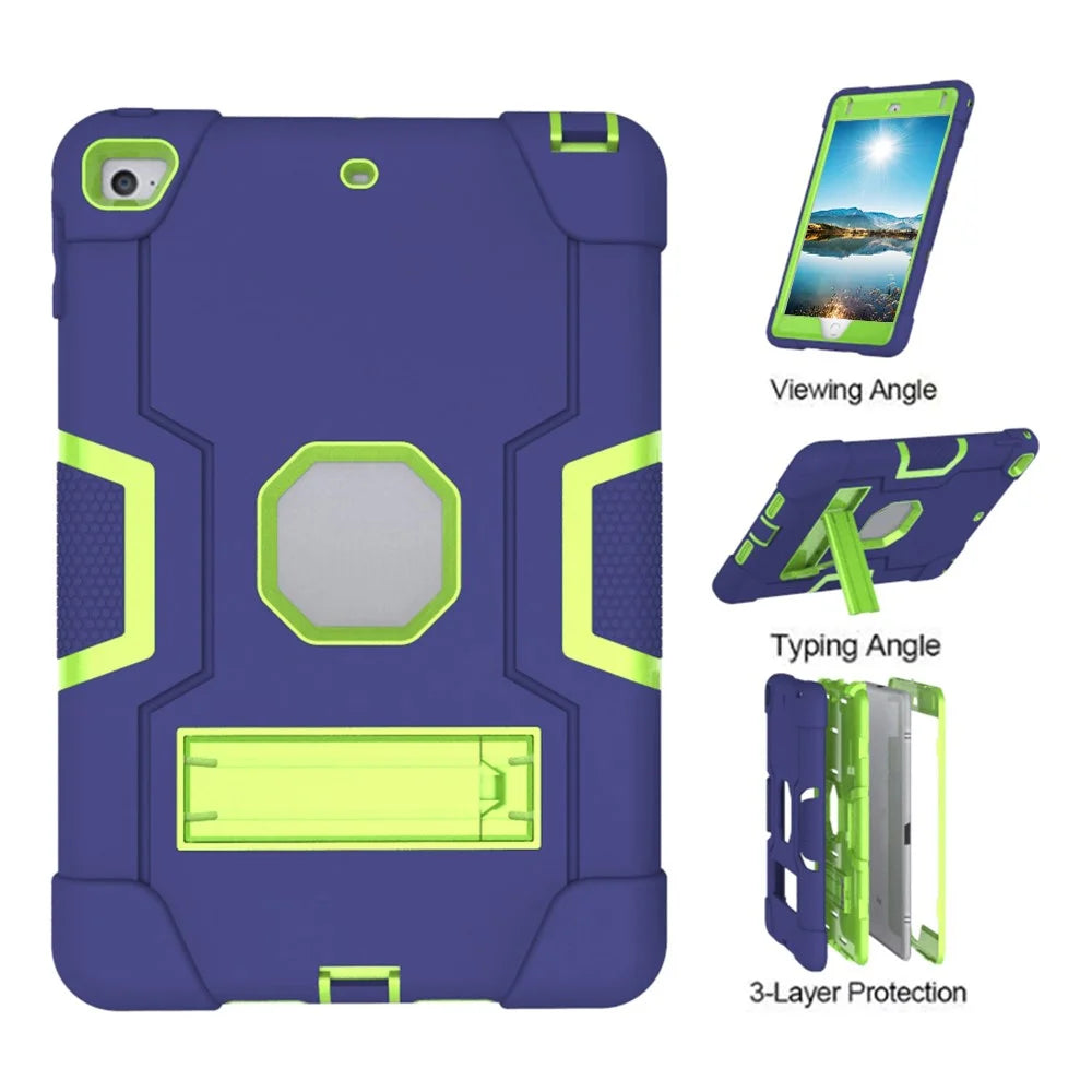 For iPad mini (2019) 7.9 inch Shock Proof TPU + PC Hybrid Tablet Case with Kickstand - Dark Blue / Green - 6