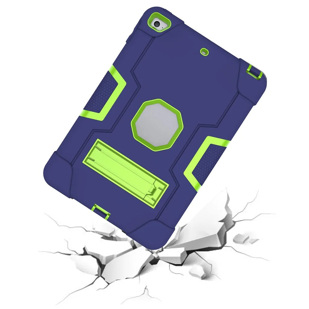 For iPad mini (2019) 7.9 inch Shock Proof TPU + PC Hybrid Tablet Case with Kickstand - Dark Blue / Green - 7