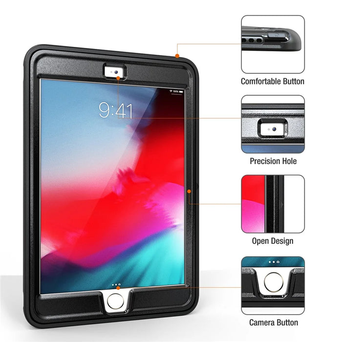 3-Layer Multi-functions TPU + PC Hybrid Case for iPad Mini 3/2/1- Black - 4