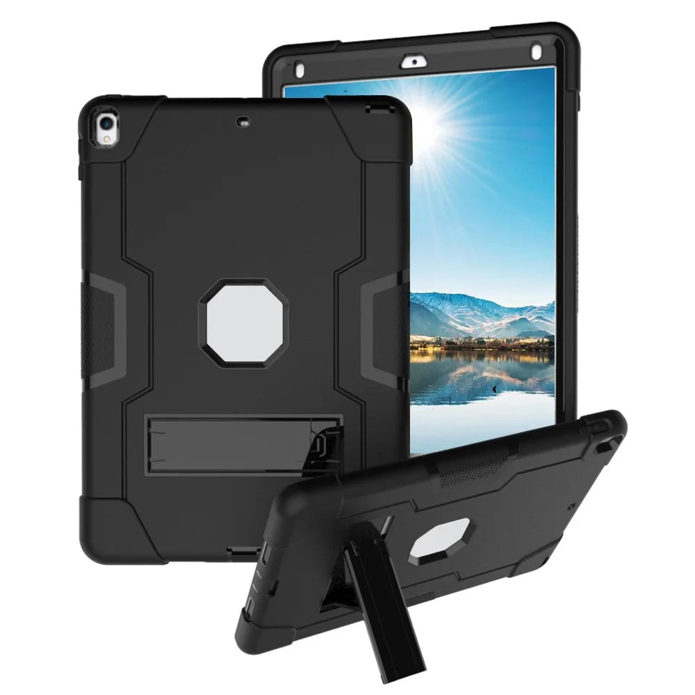 For iPad Air 10.5 inch (2019) Shock Proof TPU + PC Hybrid Tablet Case with Kickstand - All Black - 1