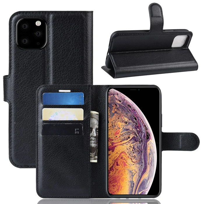 Litchi Skin Wallet Leather Stand Case for iPhone 11 Pro Max 6.5 inch (2019) - Black - 1